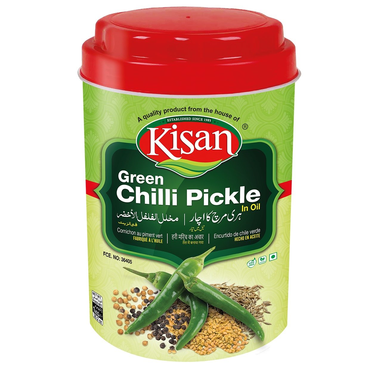 Kisan Green Chili Pickle Jar 400 Grams - 1 kg